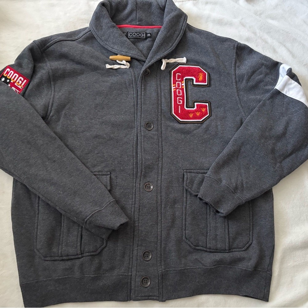 Coogi Gray Cardigan with Red Patch